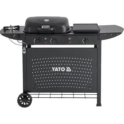 Yato Gasgrill 3-in-1 mit 5kW Leistung - Vielseitiger 3-in-1 Gasgrill von Yato mit 2+2 Brennern für klassisches Grillen, Plancha und Kochen. Ideal für gesellige Grillabende, mit einfacher Handhabung und schneller Aufheizzeit.