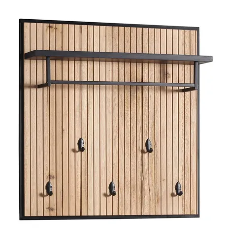 Main Möbel Wandgarderobe 'Namibia' 88x88cm aus Eiche & Mango - Praktische Wandgarderobe mit 5 Haken und 1 Kleiderstange, ideal für den täglichen Einsatz. Aus robustem Massivholz gefertigt, kommt sie montiert und sofort einsatzbereit zu Ihnen.