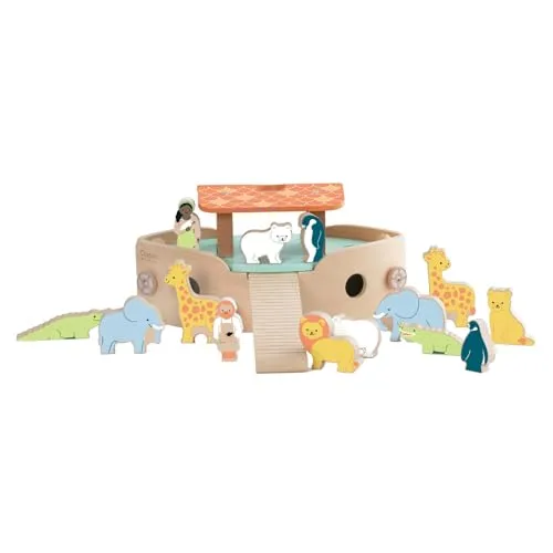 Classic World Holzschiff Arche Noah | Taufgeschenk | Montessori Spielzeug 2 Jahre | Holzspielzeug Bibel | Taufgeschenke für Jungen Mädchen | Außergewöhnliches Taufgeschenk