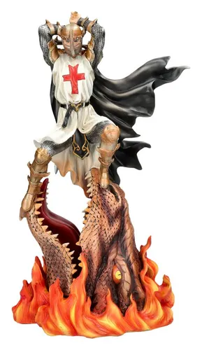 Figuren Shop GmbH Dekofigur Heiliger Georg – Heroische Ritter Statue 36 cm - Eindrucksvolle Dekofigur des heiligen Georg, der im legendären Kampf gegen den Drachen triumphiert. Handgefertigt aus hochwertigem Kunststein, ideal für Fantasy-Deko und als inspirierendes Sammlerstück.