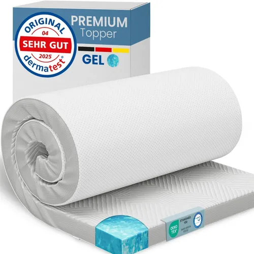ELONEO Gel Topper 140x200cm - Matratzenauflage aus 5 cm Gel-Memory-Schaum, atmungsaktiv, ideal für erholsamen Schlaf und Allergiker, mit rutschsicheren Eckschlaufen.
