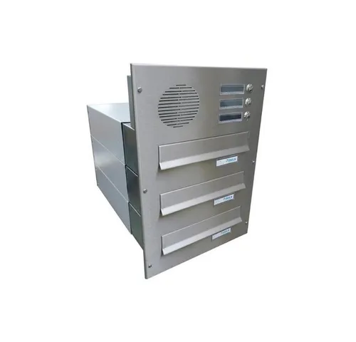 Letterbox24 Briefkasten BV Serie Edelstahl Mauerdurchwurf Briefkastenanlage mit Sprechsieb (3 Klingel, Sprechsieb, Busch-Jäger Gegensprechanlage-Set in weiß)