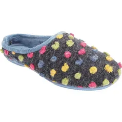 Sleepers Amy Damen Hausschuhe mit Punktemuster - Blau - Größe 39 - Bequeme Pantoffeln mit weichem Velours-Innenmaterial und komfortablem Fußbett. Ideal für entspannte Stunden zu Hause. Robuste TPR-Sohle sorgt für sicheren Halt.