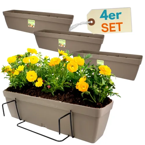 4x Blumenkasten Balkon Geländer Kasten mit Wasserspeicher 60 cm - Taupe - Garten-Zubehör: Praktische Blumenkästen mit integriertem Wasserspeicher, ideal für Balkon und Terrasse, sorgen für gesunde Pflanzen und weniger Gießaufwand.