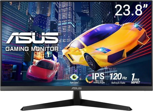ASUS VY249HE - 23.8" Full HD Monitor mit 1 ms Reaktionszeit - IPS LED Monitor mit 1920 x 1080 Pixel Auflösung, 75 Hz Bildwiederholrate und AMD FreeSync für flüssiges Gaming und Augenschutz durch flimmerfreie Technologie.