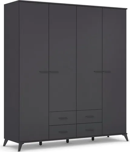 Drehtürenschrank RAUCH "Lucena" grau - Kleiderschrank im modernen Monochrom-Stil mit 4 Türen, 4 Schubladen und variabel einsetzbaren Einlegeböden. Ideal für eine stilvolle und funktionale Raumgestaltung.