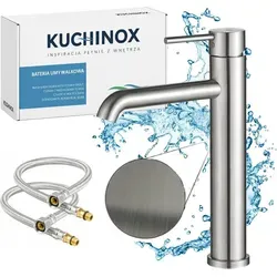 NOIA Kuchinox BNK_22NA – Moderne Waschtischarmatur aus gebürstetem Edelstahl - Minimalistische Waschtischarmatur für Aufsatzwaschbecken, aus hochwertigem gebürstetem Edelstahl – pflegeleicht, langlebig und stilvoll. Ideal für ein modernes Badezimmer!