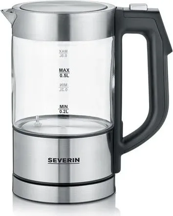 SEVERIN Digitaler Mini Glas Wasserkocher 0,5 l - Kompakter Wasserkocher mit Temperaturauswahl und Kalkfilter für müheloses Kochen und Reinigung