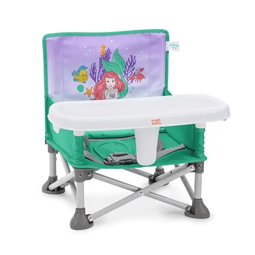 Bright Starts Disney Prinzessin Arielle Pop ’N Sit Tragbare Sitzerhöhung, für drinnen und draußen, Bodensitz mit Esslernsitz, 6 Mon - 3 Jahre
