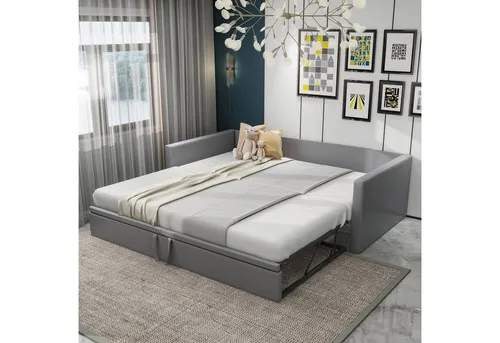 Odikalo Polsterbett Schlafsofa Ausziehbar mit Lattenrosten - Multifunktionales Samt Schlafsofa in Grau, ideal für kleine Räume und Gästeübernachtungen.