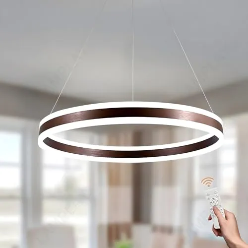 LAMPLAY Runde Moderne LED-Pendelleuchte, 1 Braun Ring-Kronleuchter, Dimmbar Mit Fernbedienung 3000K-6000K Deckenleuchte, Höhenverstellbar, Foyer, Wohnzimmer, Schlafzimmer, Esszimmer(Ø60cm)