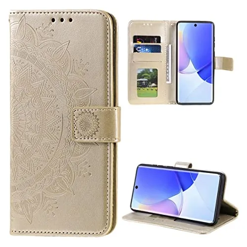 CoverKingz Handy Case kompatibel mit Huawei Nova 9 / Honor 50 - Handy Cover mit Kartenfach Phonecase - Smartphone Hülle klappbar Motiv Mandala Gold