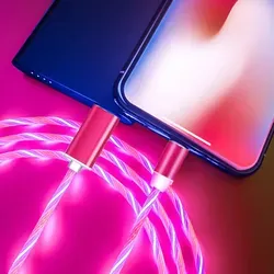 Universal 3-in-1 magnetisches Ladekabel für iPhone Samsung Huawei etc. Micro USB C/ Typ C /kompatibel mit Apple LED 1 Meter - ROT - leuchtet - Rot