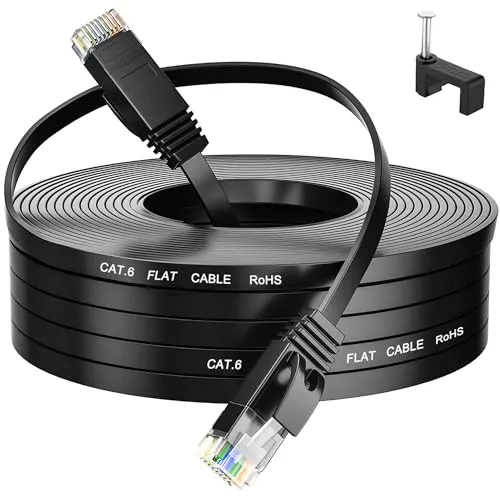 MEIPEK Internetkabel 30 Meter Cat 6, Flach Wlan Kabel High Speed Netzwerkkabel Dünn Lankabelverlaengerung 30m Gigabit Ethernetkabel Schwarz Lan Kabel Rj45 Patchkabel für Router Modem
