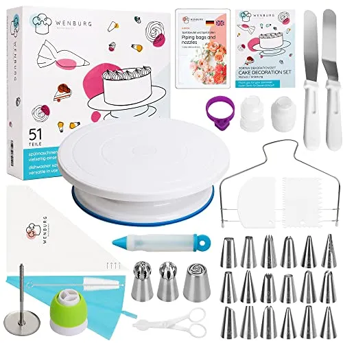 Wenburg Back-Set 51er-Set Delight - Backset für kreative Torten und Muffins, inkl. 360° drehbarer Tortenplatte und 25 Spritztüllen für perfekte Dekorationen.