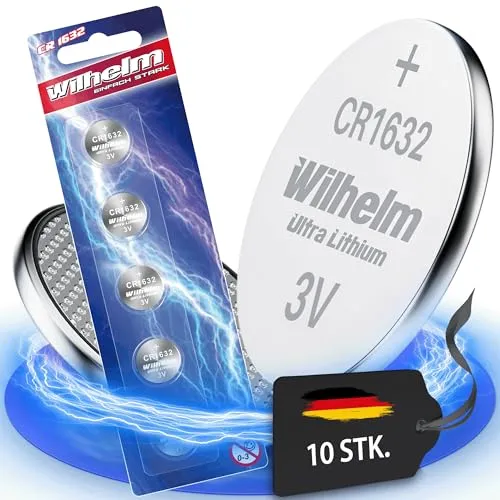 CR1632 CR 1632 WILHELM Lithium Knopfzelle 3V 140 mAh ø16 x 3,2 mm Batterie DL1632 10 x