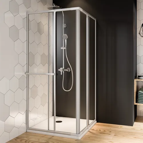 Eckeinstieg BREUER Fara 70 - 80 cm - Duschabtrennungen mit platzsparendem Schiebetürsystem, ideal für kleine Bäder. Hohe Dichtigkeit durch Vollrahmung und inkl. Handtuchhalter.