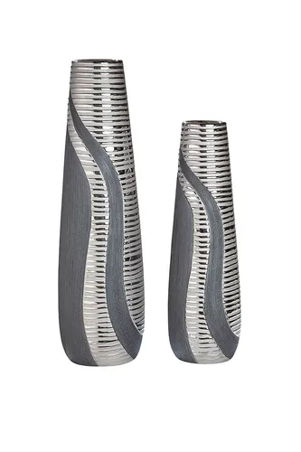 Xxxl Bodenvase Sevilla, Grau-Silber - Stilvolle Keramik-Bodenvase in Grau und Silber, rund, 14x49x14 cm, ideal für frische Blumen und dekorative Akzente in jedem Raum.