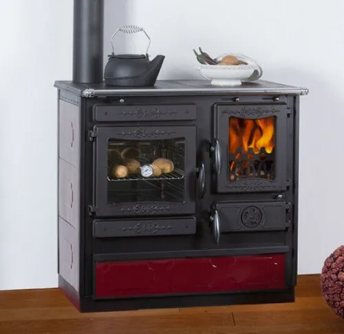 EEK A+ - Dauerbrand Küchenofen Holzherd Globe Fire Alhena bordeaux / Anschluss l