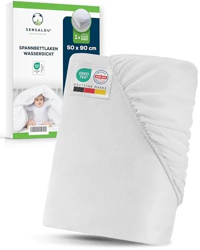 Sensalou Spannbettlaken Wasserdicht 50x90 cm – Weiches Frottee Betttuch für Babys & Kleinkinder – Matratzenschutz-Bezug mit Nässesperre – Waschbar bei 95 °C – Atmungsaktiv & Leise