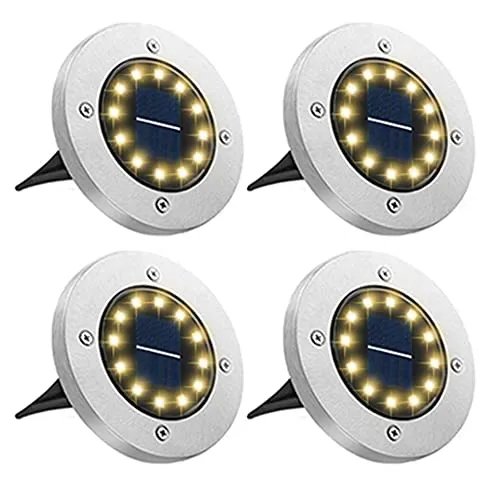 Bowfar 4 Stück Solar Bodenleuchten Aussen, Solarleuchten Garten mit 12 LEDs für Außen, 3000K Warmweiß Wasserdicht Led Solar Gartenleuchten, Solarlampen für Rasen Auffahrt Gehweg Patio Garden