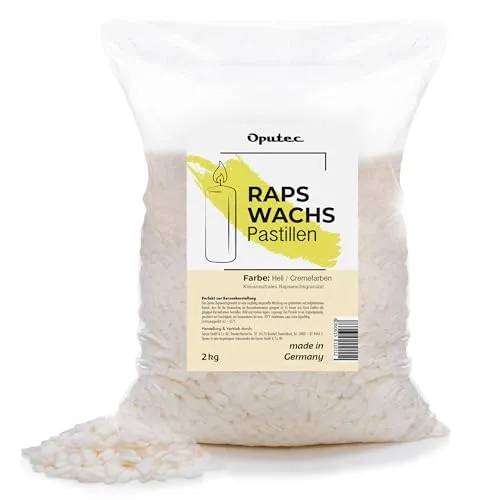 Oputec 2 KG Kerzenwachs-Pastillen – Cremefarbenes Rapswachs - Kerzenwachs für DIY-Projekte, ideal zum Gießen und Nachfüllen. 100% pflanzlich, vegan und Made in Germany – für umweltfreundliche Kerzenherstellung.