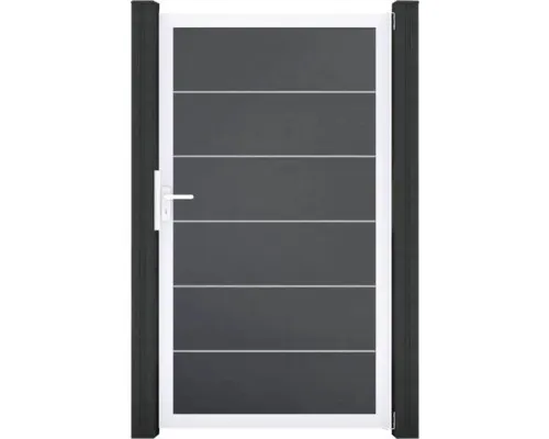 GroJa BasicLine Premium Einzeltor DIN universal - vormontiert - Anthrazitfarbenes Tor aus hochwertigem Kunststoff, ideal für eine einfache und schnelle Montage in Ihrem Garten.