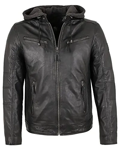 Otto Kern Lederjacke Lando/M - Herren Lederjacke Kapuze Lammnappa schwarz