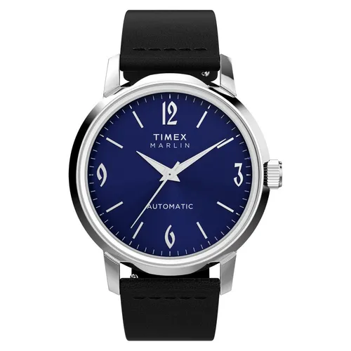 Timex TW2W93100 Marlin® Automatic Herrenuhr 40 mm - Elegante Automatikuhr mit 40 mm Edelstahlgehäuse und hochwertigem Lederarmband. Wasserdicht bis 50 m, ideal für stilvolle Anlässe und den Alltag.