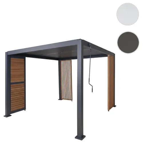 Mendler Pergola HWC-P65 mit Lamellenwand und Seitenwänden, 3x3m Aluminium - Die stilvolle Mendler Pergola mit drehbarem Lamellendach und robustem Aluminiumgestell verwandelt Ihren Außenbereich. Inkl. 1 Lamellenwand und 2 Seitenwänden für individuellen Sicht- und Sonnenschutz.