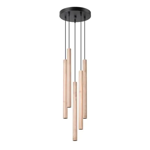 Lampa wisząca PASTELO 5P drewno - Stilvolle Holz-Pendelleuchte, ideal für moderne Wohnräume, schafft eine warme Atmosphäre und setzt stilvolle Akzente.