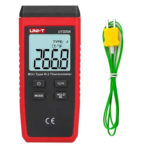 Handheld Multimeter Thermometer mit K/J-Typ Probe - Praktisches Handheld Multimeter Thermometer mit 1m langer K/J-Typ Probe. Ideal für präzise Temperaturmessungen bis 1300°C. Robustes Design mit Stoßfestigkeit und automatischer Abschaltfunktion.