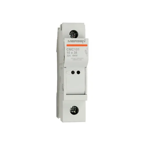Mersen Sicherungshalter Midget CMC101 - Hochwertiger Sicherungshalter für 10x38 mm Sicherungen, ideal für den Einsatz auf DIN-Schienen. Robuste Bauweise und einfache Montage sorgen für zuverlässige Stromverteilung.