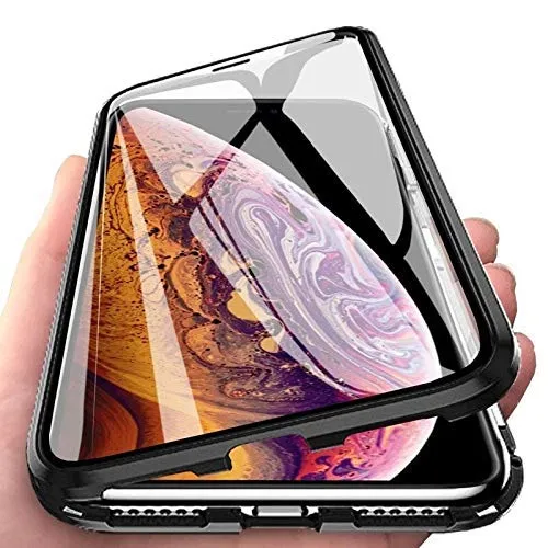 COFI 1453 360° Magnet Full Slim Metall Case Schutz Tasche Handyhülle Handyschale mit Schutzglas Vorderseite und Rückseite Schwarz kompatibel mit Samsung Galaxy A9 2018 (A920F)