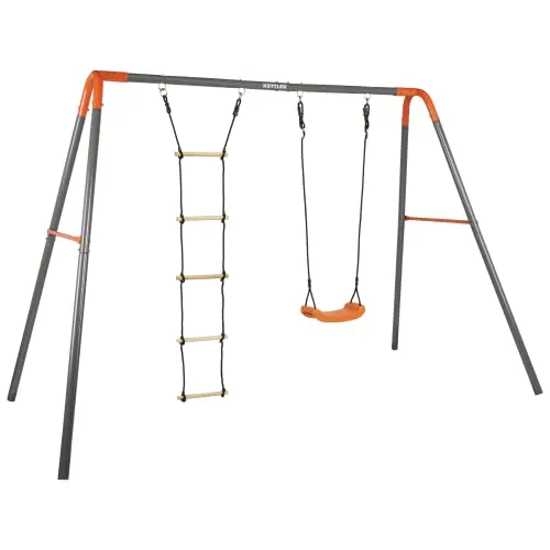 Kettler Doppelschaukel "Combi" mit Strickleiter, grau/orange - Schaukeln für Kinder, doppelter Spaß mit robustem Metallgestell und wetterfester Verarbeitung, ideal für abenteuerlustige kleine Entdecker.