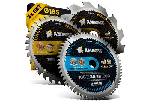 AMBOSS WERKZEUGE® 165x20 Kreissägeblatt Set - Kreissägeblätter für präzise Schnitte in Holz, Metall und Kunststoffen. Kompatibel mit Bosch GKS 165, GKS 55 und Makita DHS630Z - für langlebige und beeindruckende Ergebnisse.