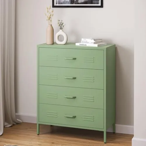 skølm Metallschrank Atria - Kommode mit 4 Schubladen in mintgrün - Kommode & Sideboard mit 4 geräumigen Schubladen aus robustem Stahl, ideal für jede Raumgestaltung und pflegeleicht für den täglichen Gebrauch.