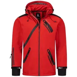 Rock Creek Herren Softshelljacke H-127 - Wetterfeste Outdoorjacke in Rot 5XL - Funktionsjacke für Herren, winddicht und atmungsaktiv, ideal für die Übergangszeit. Abnehmbare Kapuze mit Kordelzug und reflektierende Details für mehr Sichtbarkeit.