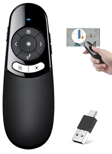 HELLCOOL Digitaler Presenter, 2.4 GHz Wireless Presenter via USB Empfänger, Digitaler Laserointer für Präsentationen, Präsentationsfernbedienung für Windows/Mac/PowerPoint/Keynote/Google Slides/PDF
