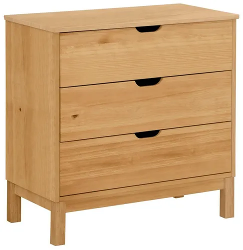 Home affaire Kommode Post aus massivem Kiefernholz - Kommode in Beige, 76 cm breit, bietet 3 Schubladen für optimalen Stauraum und besticht durch ihre natürliche Holzstruktur. Ideal für ein charmantes Landhaus-Ambiente.
