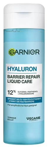 Garnier Hyaluron Barrier Repair Liquid Care Toner 120 ml - Intensiv feuchtigkeitsspendender Toner mit 12% Glycerin und Panthenol. Stärkt die Hautschutzbarriere und sorgt für sofortige Erfrischung. Ideal für empfindliche Haut.
