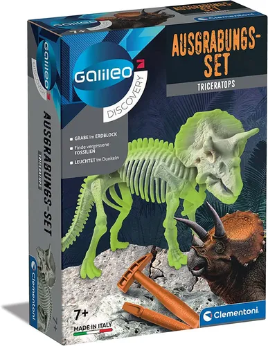 Clementoni 59273 Galileo Discovery Ausgrabungs-Set Triceratops - spannendes Ausgrabungs-Spielzeug für Kinder ab 7 Jahren, fördert Wissen über Dinosaurier und macht Fossilien sichtbar
