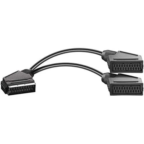 BestPlug 20cm Y Audio Video Kabel Adapter Verteiler Splitter Weiche, 1 Scart Stecker männlich auf 2 Scart Buchse Kupplung weiblich, Schwarz