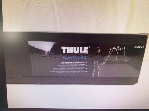 THULE 572 MultiLift - Boxenlift für Dachboxen, Kajaks und Surfbretter - Zubehör für Gepäckträger und Dachboxen, ideal zum sicheren Lagern von Lasten bis 100 kg. Einfaches Anheben mit Haltebügel, perfekt für Garagen oder Carports.