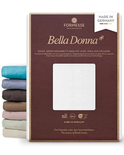 Bella Donna Boxspring Topper Spannbetttuch La Piccola Weiss, 160x200 cm - Spannbetttuch aus 97% gasierter Makobaumwolle und 3% Elastan. Perfekte Passform dank innovativem Eckenschnitt und Flexima-Gummibund. Veredelt mit Aloe Vera für ein seidenartiges Gefühl und Glanz.