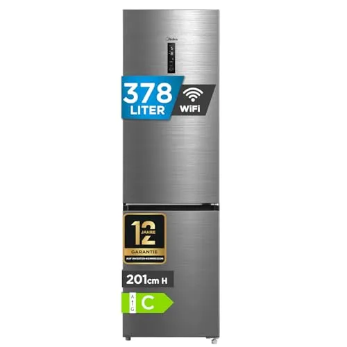 Midea MDRB521MIC46A Kühl-Gefrierkombination mit WiFi - Energieeffiziente Kühl-Gefrierkombination mit 378L Volumen. Digitale Steuerung und App-Fernbedienung für optimale Lagerung. Geräuscharm mit nur 38 dB, ideal für jede Wohnküche.