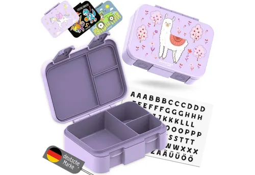 BEARFOOT Lunchbox Brotdose mit Fächern, leicht & auslaufsicher - Lama lila, PP, ABS, Silikon, Kindergarten und Schule - Mädchen und Jungen, Vesperbox, Snackbox