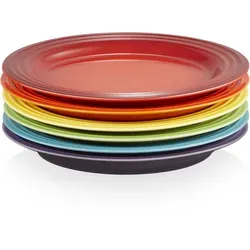 Le Creuset 6er-Set Frühstücksteller - 22 cm aus robustem Steinzeug, in bunten Regenbogenfarben und ideal zum Servieren von Kuchen und Keksen, spülmaschinenfest und gefriergeeignet