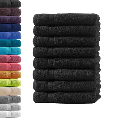 8X Gästetuch | Schwarz | 100% Baumwolle Frottier | Oeko-TEX® Standard 100 | Premium Qualität 500 g/m²