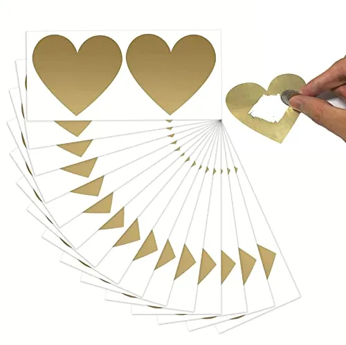 Stück Rubbelsticker Etiketten,7cm Rubbel Herz Etiketten Rubbellose Aufkleber, Scratch Sticker, Rubbelkarten Rubbellose Überraschungen Gutscheinkarten Einladungen Hochzeit-Gold 30